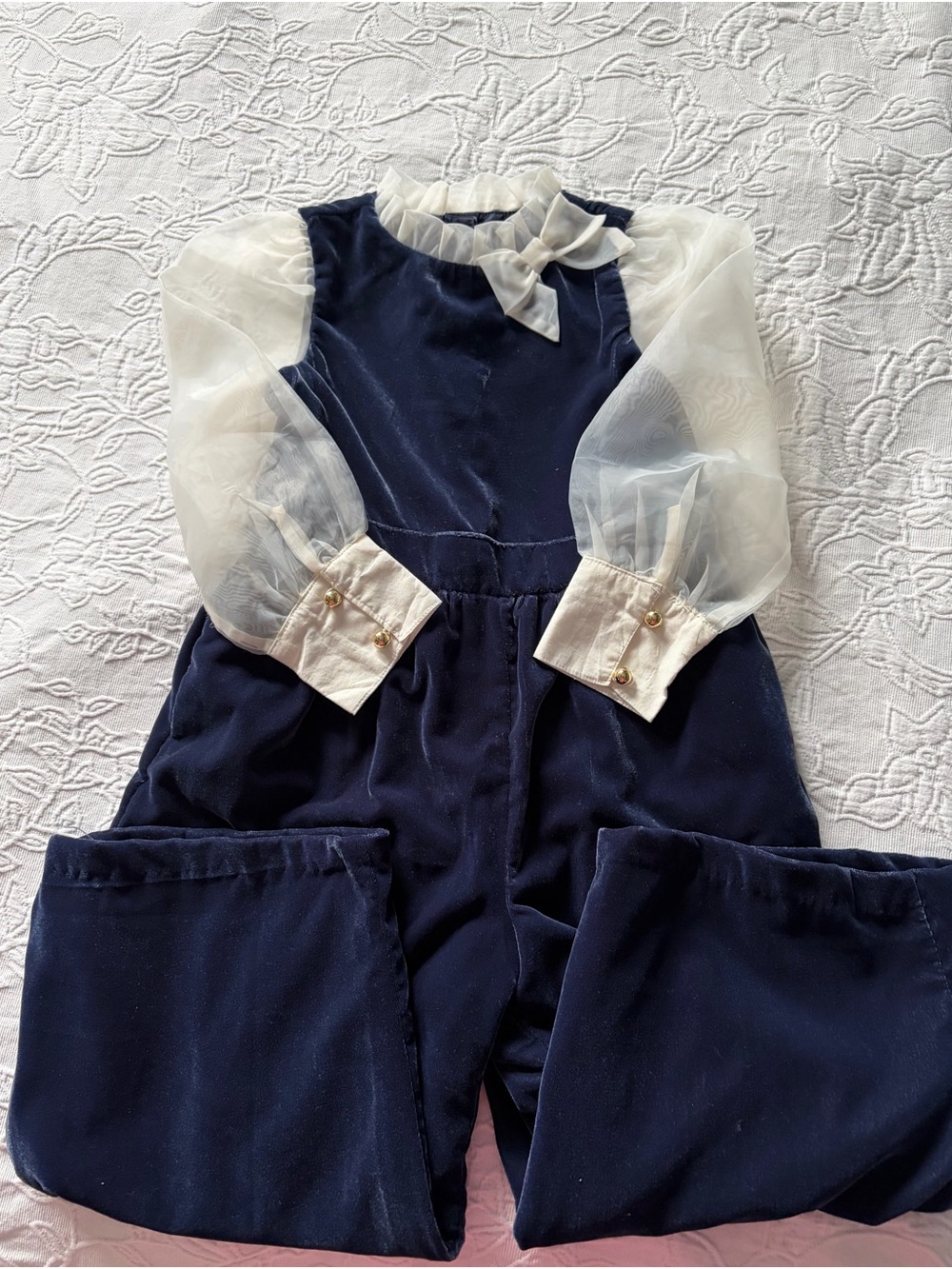 Janie and Jack 4T holiday velvet Classic Navy and Ivory Girls' Jumpsuit